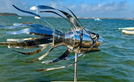 Handmade Stainless Steel Angelfish Sculpture - Coastal Nautical Decor