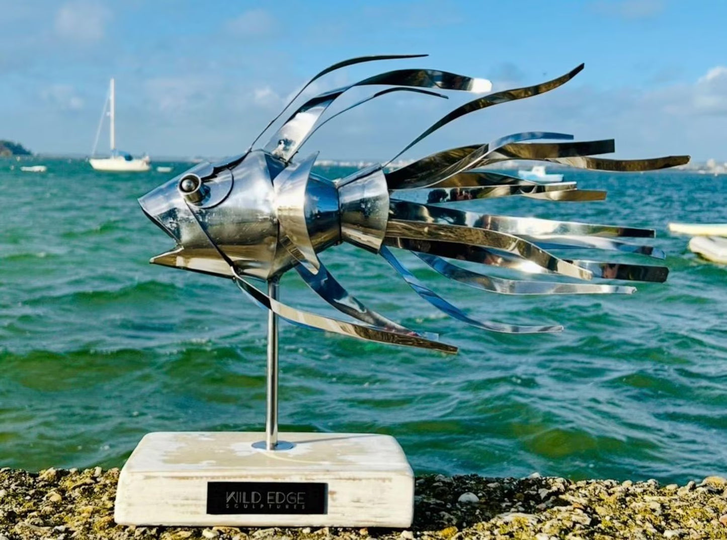 Handmade Stainless Steel Angelfish Sculpture - Coastal Nautical Decor