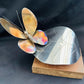 Handmade Stainless Steel Butterfly on Leaf Ornament | Wooden Base | Nature-Inspired Home Décor Gift