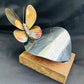 Handmade Stainless Steel Butterfly on Leaf Ornament | Wooden Base | Nature-Inspired Home Décor Gift