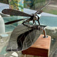 Handcrafted Stainless Steel Dragonfly Ornament on Wooden Base - Nature Inspired Decor