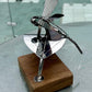Handcrafted Stainless Steel Dragonfly Ornament on Wooden Base - Nature Inspired Decor