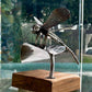 Handcrafted Stainless Steel Dragonfly Ornament on Wooden Base - Nature Inspired Decor