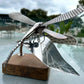 Handcrafted Stainless Steel Dragonfly Ornament on Wooden Base - Nature Inspired Decor