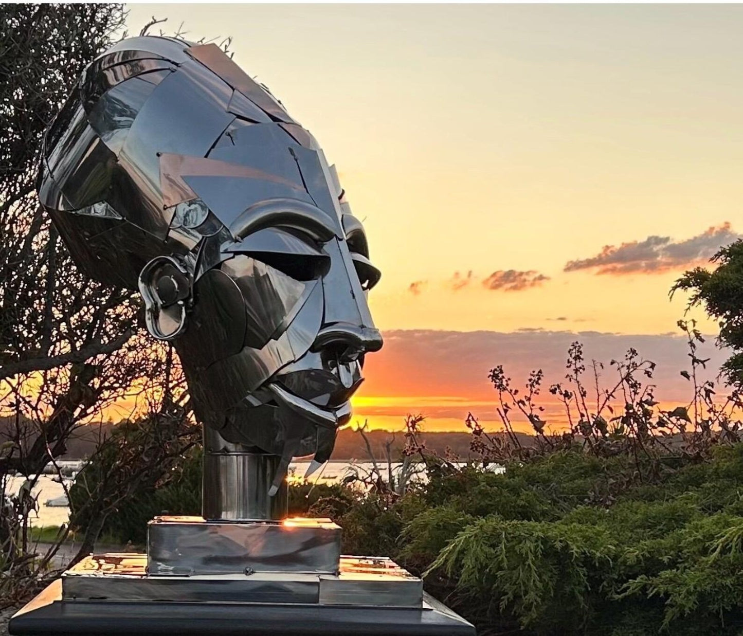 Handcrafted Stainless Steel & Copper Head Sculpture - 'Ebony'