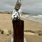 Large-Scale Handmade Stainless Steel Pelican Sculpture on Wooden Plinth